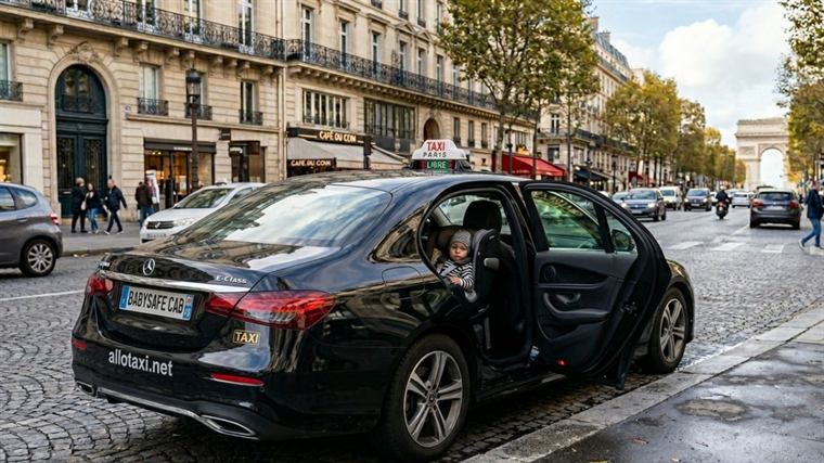 Taxi équipé d'un siège bébé pour un trajet en famille depuis la Gare de Lyon